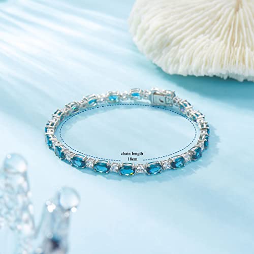 Gemlanto December Birthstone Bracelets Sterling Silver Created Blue Topaz Tennis Bracelet Oval And Round Sparkling Cubic Zirconia Cz Bracelets Charm Fine Jewelry For Women Girls 7 Inch #TOP4