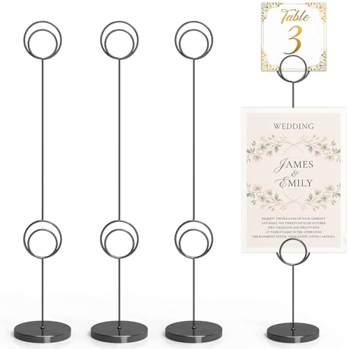 QingVoTool Table Number Holders 4Pcs - 13 inch Place Card Holder Metal Super Tall Table Number Stands for Wedding Party Graduation Reception Restaurant Home Photo Picture Office, Black Double Clamp
