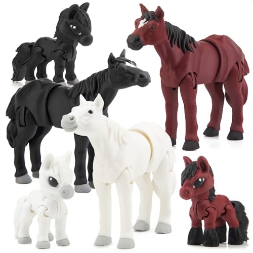 Image of cobinaan 6PCS 3D Printed Horse Toys Set, Realistic 3D Printed Animal for Kids, Articulated Flexible Figurines Fidget Toys for Easter Party Favors Birthday Gifts Cake Topper Home Office Desk Decor