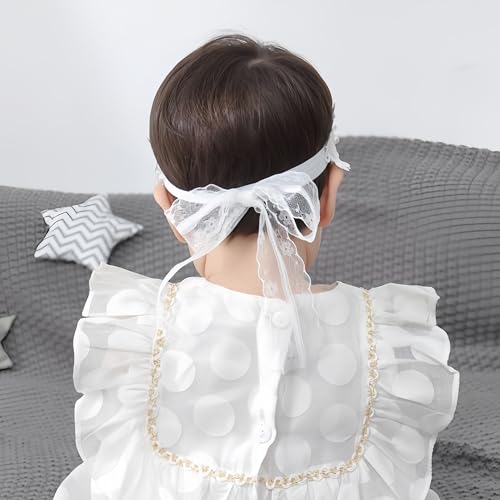 Flower Lace Baby Girls Headband Pink Lace Baptism Christening Elastic Toddler Hairband Floral Pearl Infants Headband Birthday Wedding Party Hair Accessories for Baby (Style 1 - white)2