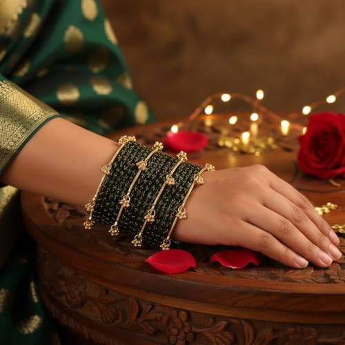 Image of Kashmiri Ghangharoo Glass Bangle Set for Women| Light Weight Bangles | Traditional Transparent Fancy Glass Chudi Set for Wedding, Party|Set Of 16(12 Glass + 4 ghungroo bangles)