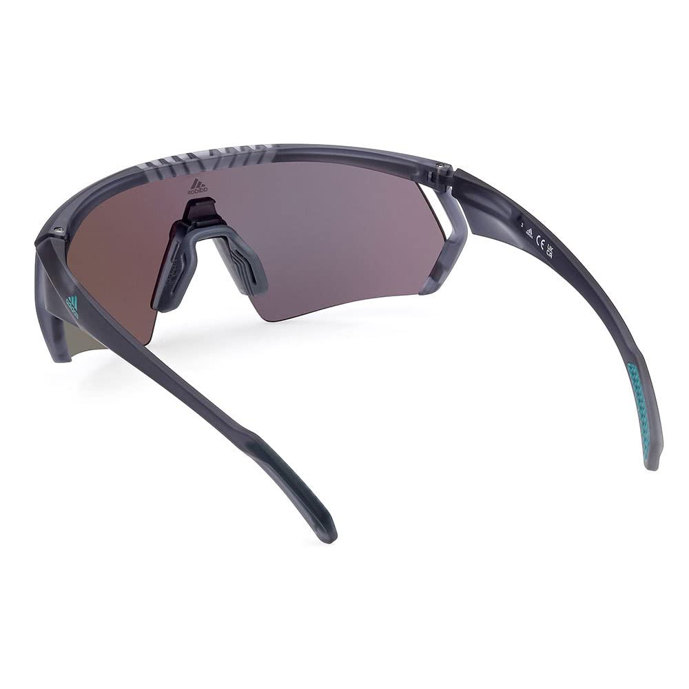 adidas Sport SP0063 Occhiali da Sole Uomo, Occhiali da Sole Sportivi Sottili e Leggeri, Forma Lente Maschera, Lenti Verde Specchiato, Grigio