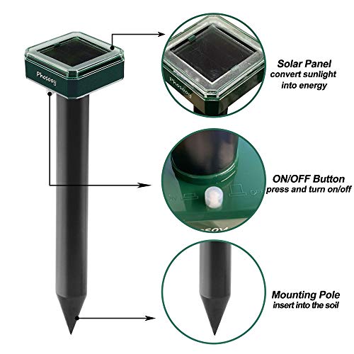 Phosooy Solar Mole Repellent Stakes, 8 Pack Solar Powered Ultrasonic Snake Gopher Deterrent Spikes, Waterproof Solar Rodent Voles Gopher Chipmunk Repellent For Lawn, Garden, Farm Outdoor Use #TOP2
