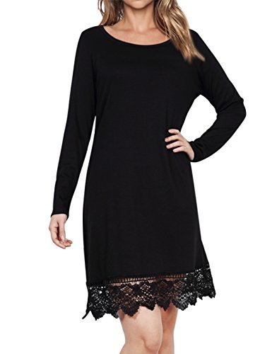 MISSKY Black Dresses for Women Long Sleeve Lace Dress Knee Length Loose Causal Dress Black XL