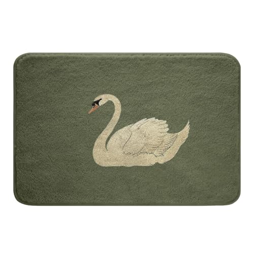 Erosebridal Vintage Swan Bathroom Rugs Classical Animal Bath Mat Swan Waterfowl Farmhouse Doormats Floor Mats Zwaan Wild Animals Oil Painting Entryway Rug Plush Shaggy,16"x 24"