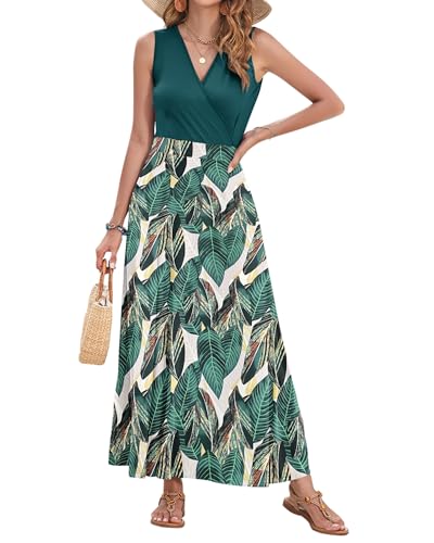 Image of AUSELILY Womens Maxi Dress Summer Sleeveless Wrap Long Dresses with Pockets | V-Neck Wrap Sleeveless Sundress, fits formal, casual, beach, vacation & daily wear