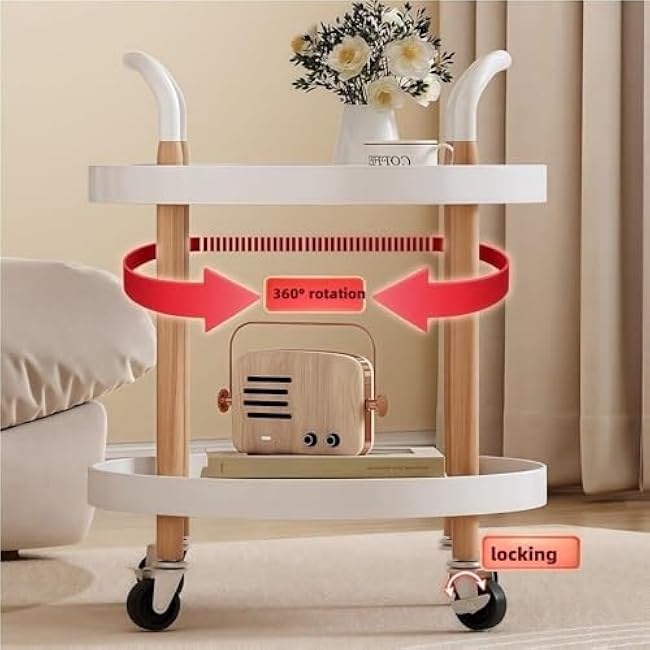 Modern 2Tier Rolling Storage Cart with WheelsHeavy Duty Round Side Table for Kitchen & Living Room Perfect for Tea Set & Home Organization (White)-b94dzXk2