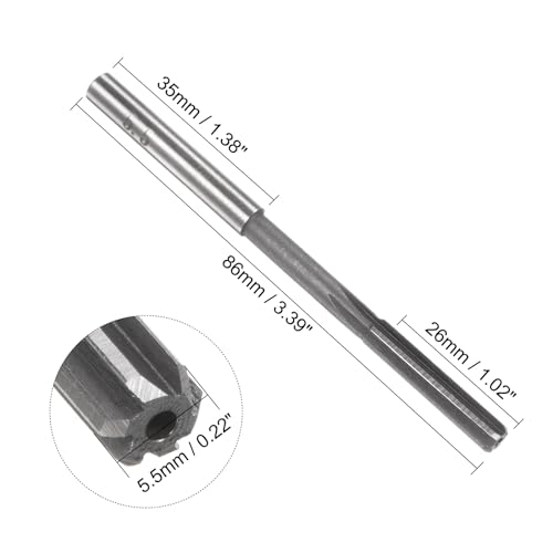 QUARKZMAN Maschine Reibahle 5,5 mm, H7 HSS Drehmaschinen Futterreibahlen mit 6 geraden Schneiden, Runder Schaft Fräswerkzeug, Metrischer Reibahlen für Edelstahl-Metallloch