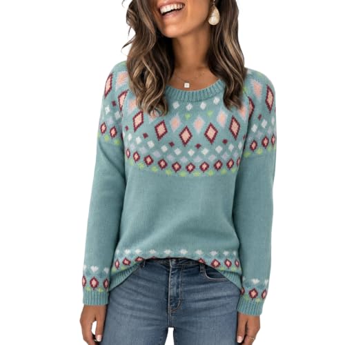 Knit Sweater for Women Crew Neck Graphic Print Casual Tunic Sweaters - image 2