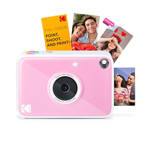 Kodak Printomatic+ Sofortbild Digitalkamera 10MP mit RGB LED, druckt Vollfarb-Fotos auf Zink 2x3” Papier – Rosa