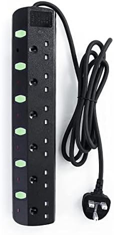 YOPOTIKA Extension Lead 2 m with 6 Individual Switches and Led Indicators,UK Plug Socket Extensions Power Strip with Surge Protected Overload Protection Wall Mountable Extension Cord