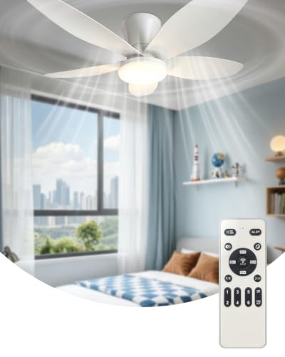 Image of 88cm Ceiling Fans with Lights and Remote For Bedrooms (White 5-Blade)