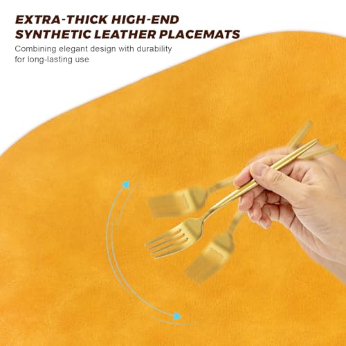 Image of UnivoColors Placemats Round Faux Leather Placemats Set of 8-Waterproof-Wipe Clean-Heat Resistant-Anti Slip Dining Table Place Mats,Suitable for Indoor & Outdoor Use,15 inch.Retro Yellow
