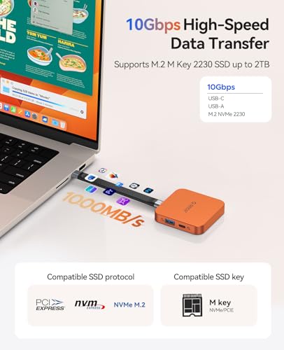 Image of ORICO 10Gbps Magnetic M.2 Docking Station, 6-in-1 USB C HUB & M.2 2230 NVMe Enclosure with HDMI 4K@60Hz, USB-A&C 3.2, 100W PD, AUX, USBC Dock for iPhone 17 /16 /15 Pro /Pro Max