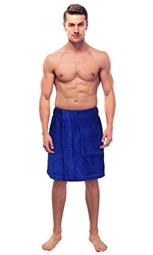 TURKUOISE Turkish Towel Turkuoise Men's Cotton Terry Velour Bath Towel Wrap Made in Turkey (Royal Blue)