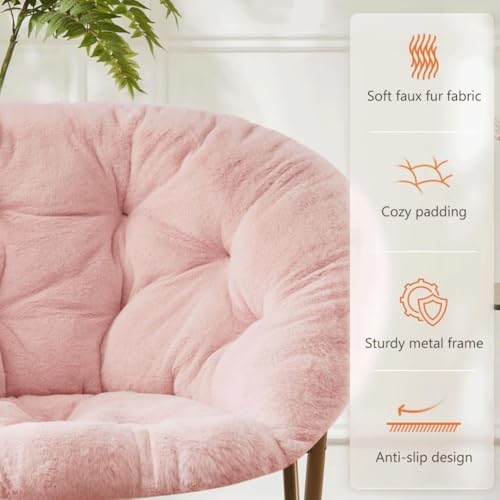 Image of Simple Deluxe Comfy Chairs for Bedroom, Faux Fur Saucer Chair for Adults, Oversized Comfy Soft Saucer Chair, Padded Lazy Chair for Living Room Dorm Rooms, Pink