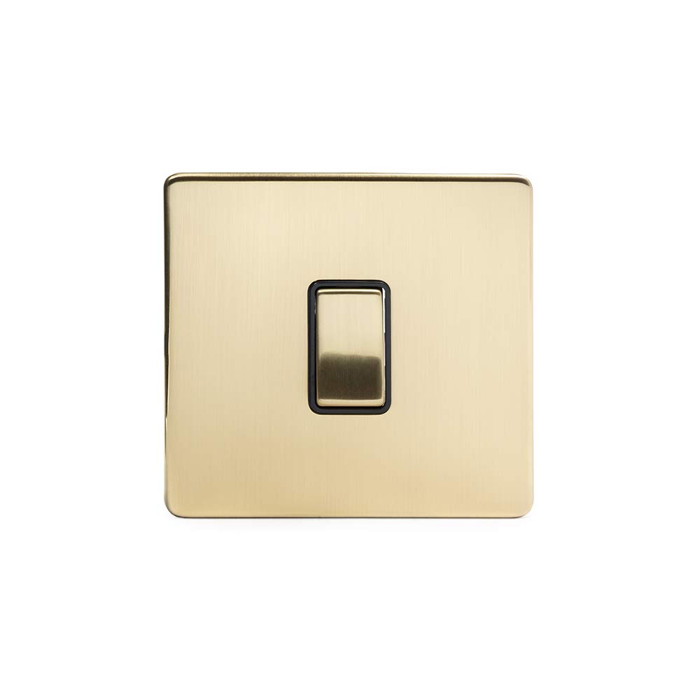 The Soho Lighting Company Gold Soho Lighting Brushed Brass 1 Gang 20A Double Pole Light Switch Black Insert Screwless