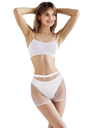 Geyoga 3 Pcs Fishnet Shorts Women's Bike See Through Mesh Shorts High Waisted Slip Elastic Yoga Fishnet3