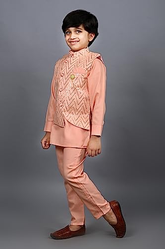 Image of AHHAAAA Kids Ethnic Silk Blend Bollywood Style Print Indo-Western Sherwani Set For Boys 8106