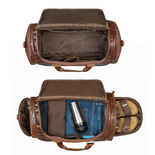Bolsa de viaje con compartimento para zapatos STILORD de piel auténtica 6