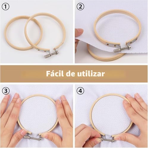 Miniatura 5 de Zooque 20 Piezas Bastidor De Madera Para Bordar,10cm Llantas De Bordado De Madera Redondas Set Para Punto De Cruz Y Manualidades Costura A Mano