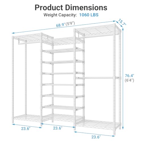 Image of VIPEK S3 Freestanding Clothes Rack with 8-Tier Shoe Shelves, White