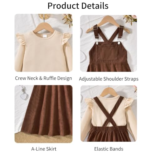 Image of HIHA Little Girls Adjustable Corduroy Pinafore Overall Dress Set Size 6-12