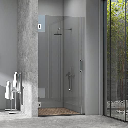 Single Swing Hinge Glass Shower Door Ravello Series 28"X80" With Chrome Finish - 3/8" Tempered Glass With Smart Guard Easy Clean Coating - Frameless Corner Hinge Shower Door By Fab Glass And Mirror #TOP7