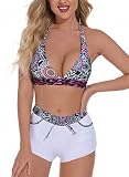 Braguita del bikini: trajes de baño para mujeres diseñados con pantalones cortos deportivos, cinturilla elástica ancha impresa que puede cubrir tu barriga, brindar una gran cobertura y hacerte lucir más delgada.