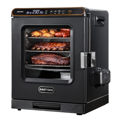 EAST OAK Pitmate™ Tabletop 20" Electric Smoker | 1400W Dual Heating, Up to 25% Shorter Cooking Time | Small Smoker with Meat Probe & Clear Viewing Window | Large Side Chip Loader, 544 Sq. In., Black