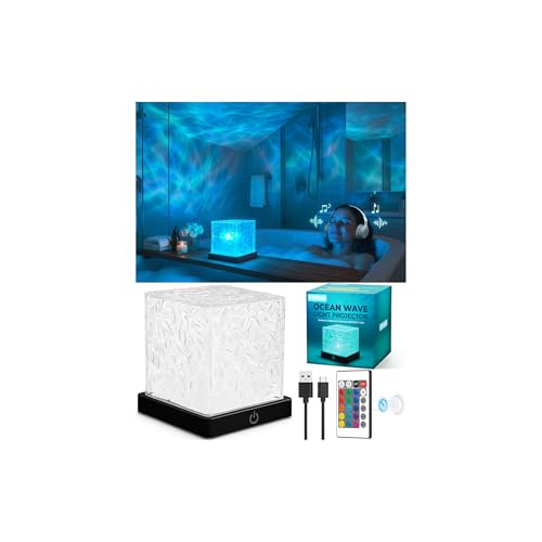 Rechargeable Shower Light Cube, 16 Color Ocean Wave Projector Light Battery Operated, Waterproof Shower Mood Lighting with Remote, Relaxing Bath Lights, Ocean Lamp for Bathroom, Bedroom, Ocean Gifts