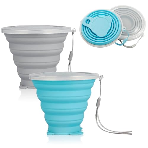2 PCS Collapsible Silicone Drinkware, Space-Saving Cups with Lids for Outdoor Activities, Portable Camping Mugs Ideal for Picnics, Hiking, and Travel