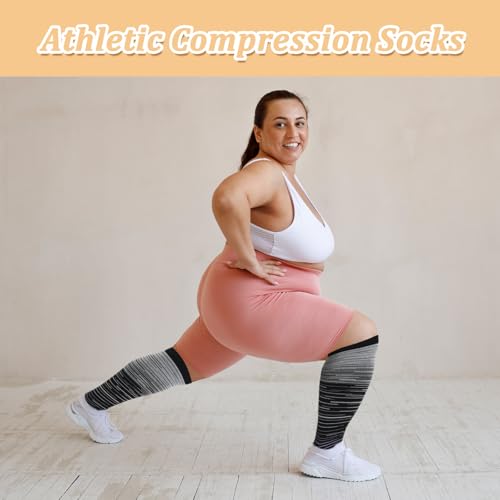 6 Pairs Plus Size Compression Socks for Women Wide Calf Knee High Compression Stockings for Circulation Travel Yoga Running, XX-Large4