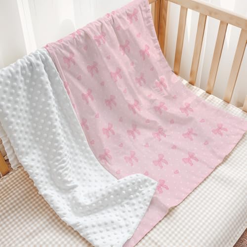 Image of SANDJEST Pink Bow Minky Blanket 30 x 40 Inches, Gift for Christmas Birthday