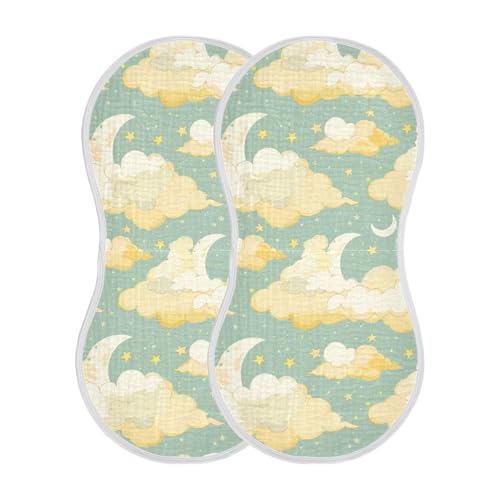 Yellow Star Clouds Cotton Muslin Burp Cloths Large Breathable Baby spit up Rags for Unisex Babies Set of 2, 22x11in