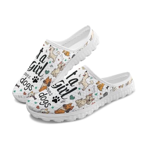 Dog Print Womens Mules Slip on Sneaker Round Toe Classic Garden Clogs Low Top Loafers Tennis Shoes