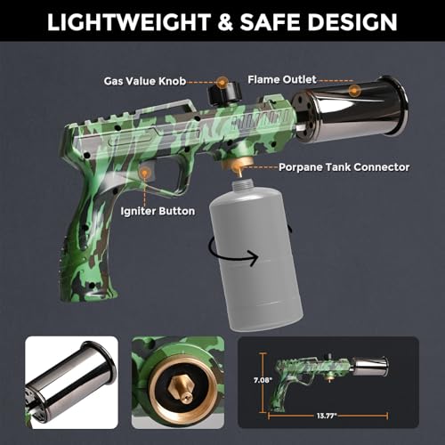 Yunvolx Propane Torch Gun, 3272°F/1800℃ Adjustable Flame Torch Lightweight Safe for Cooking, Camping, DIY Repairs & Outdoor Use, Safe Handheld Torch (Propane Tank Not Included) — view 4