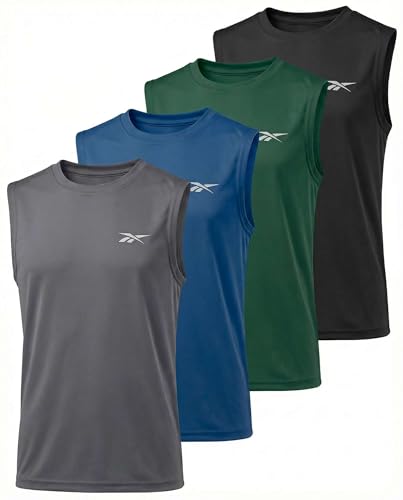 Reebok 4 Pack: Boys' Dry Fit Active Tank Tops Athletic Sleeveless Muscle Gym Workout Shirts for Kids Teens Youth Size 6 to 18- Set 6, S, (6-7)
