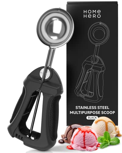 Ice Cream Scoop, Cookie Scoop - Ice Cream Scooper, Cookie Scoops For Baking, Ice Cream Scoop With Trigger Release, Cookie Dough Scoop, Scooper For Cooking, Ice Cream Scoops Stainless Steel 1.5Oz Black #TOP25
