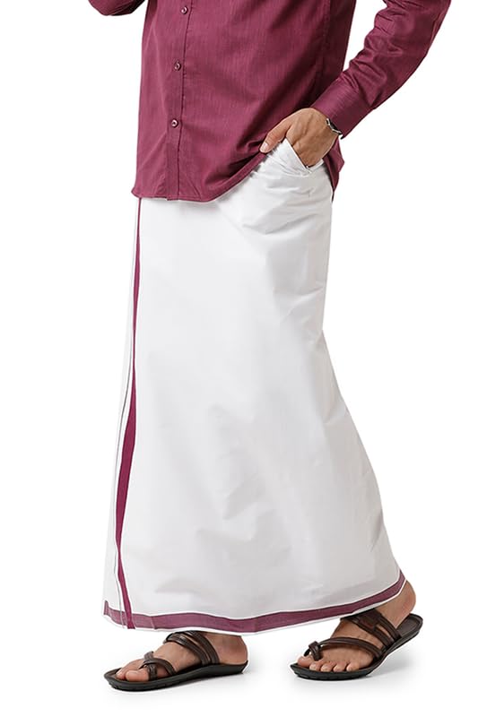 uathayam Varna Maroon Cotton Solid Velcro Pocket Fancy Border Dhoti For Men-picture-24