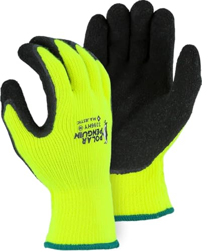 Gants en caoutchouc Majestic 3396hy/8 avec paume enduite et tricot thermique noir et jaune