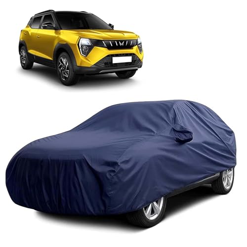 Image of Sulfar 100% Water Resistant Car Body Cover Compatible with Mirror for Mahindra XUV 3XO (Triple Stitched, Full Bottom Elastic, Navy Blue)