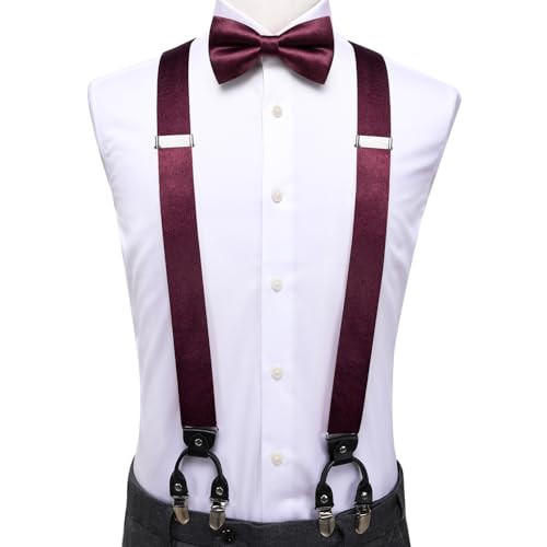 Image of Dubulle Suspender and Bow Tie for Men Paisley Solid Mens Suit Braces Pretied Bowtie and Handkerchief Cufflinks Formal Wedding