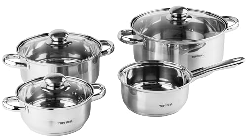 7 Teilig Edelstahl Induktion Topfset Topf Töpfe Kochtopf Glasdeckel Kochtopfset
