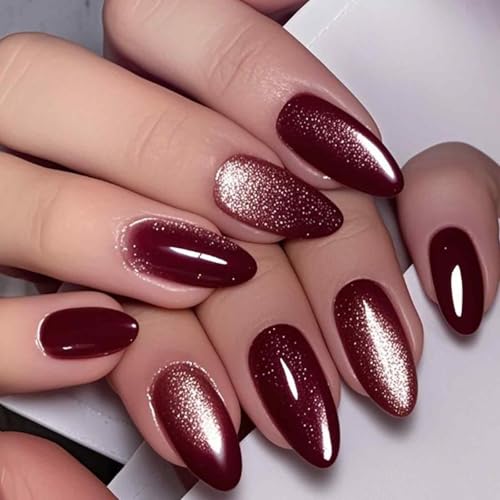 24-Piece Press on Nails, French Tip Press on Nails Short, Cat Eye Red Press on Nail, False Nails for Special Occasions and Daily Fashion