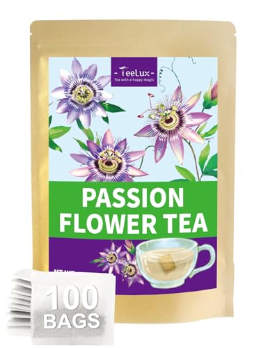 Image of TeeLux Passion Flower Tea Bags, Natural Passionflower Leaf Tea, Smooth & Full-bodied Flavor, Caffeine Free, 100 Count
