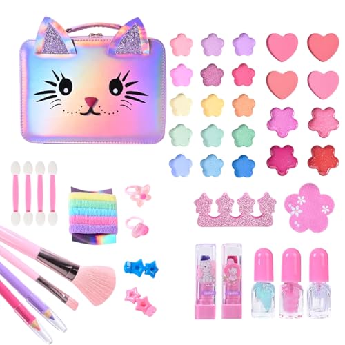 Juego de maquillaje para niños, bolsa de maquillaje para niños de 7 pulgadas, mezcla de materiales, juego de bolsas para gatos, cosméticos lavables con bolsa para gatos, para juegos de rol, promueve