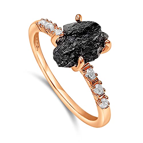 Real Raw Black Tourmaline Dainty Ring...