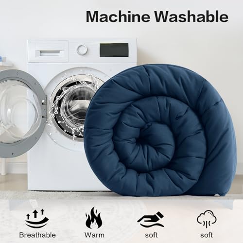 Image of COHOME Full Size Cooling Comforter, All-Season Quilted Down Alternative Duvet Insert, Luxury Hotel Breathable GentleSoft Comforter with Anti-Clump Tech & 8 Tab - Reversible - Navy Blue 82 inchx86 inch