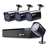 ANNI 4CH HDMI 1080N DVR 1500TVL Outdoor Indoor Day Night IR-Cut CCTV Surveillance Home Video Security Camera System, Motion Detection Push Alerts QR Code Quick Scan Remote Viewing- No Hard Drive